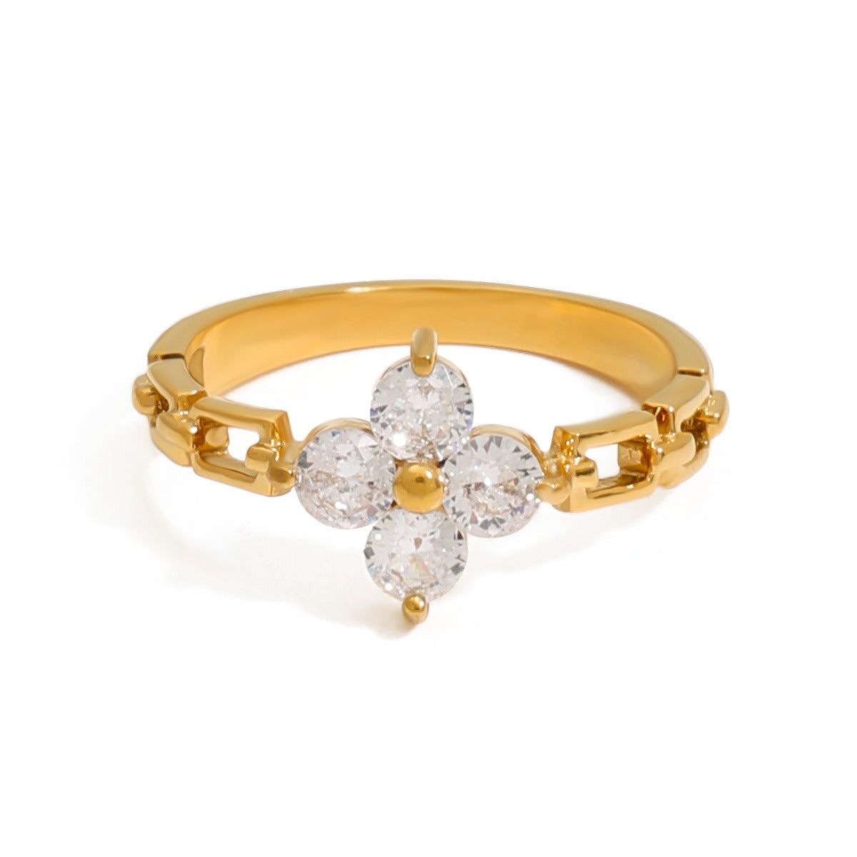 18K gold flower-shaped gemstone-set ring with exquisite design and dazzling