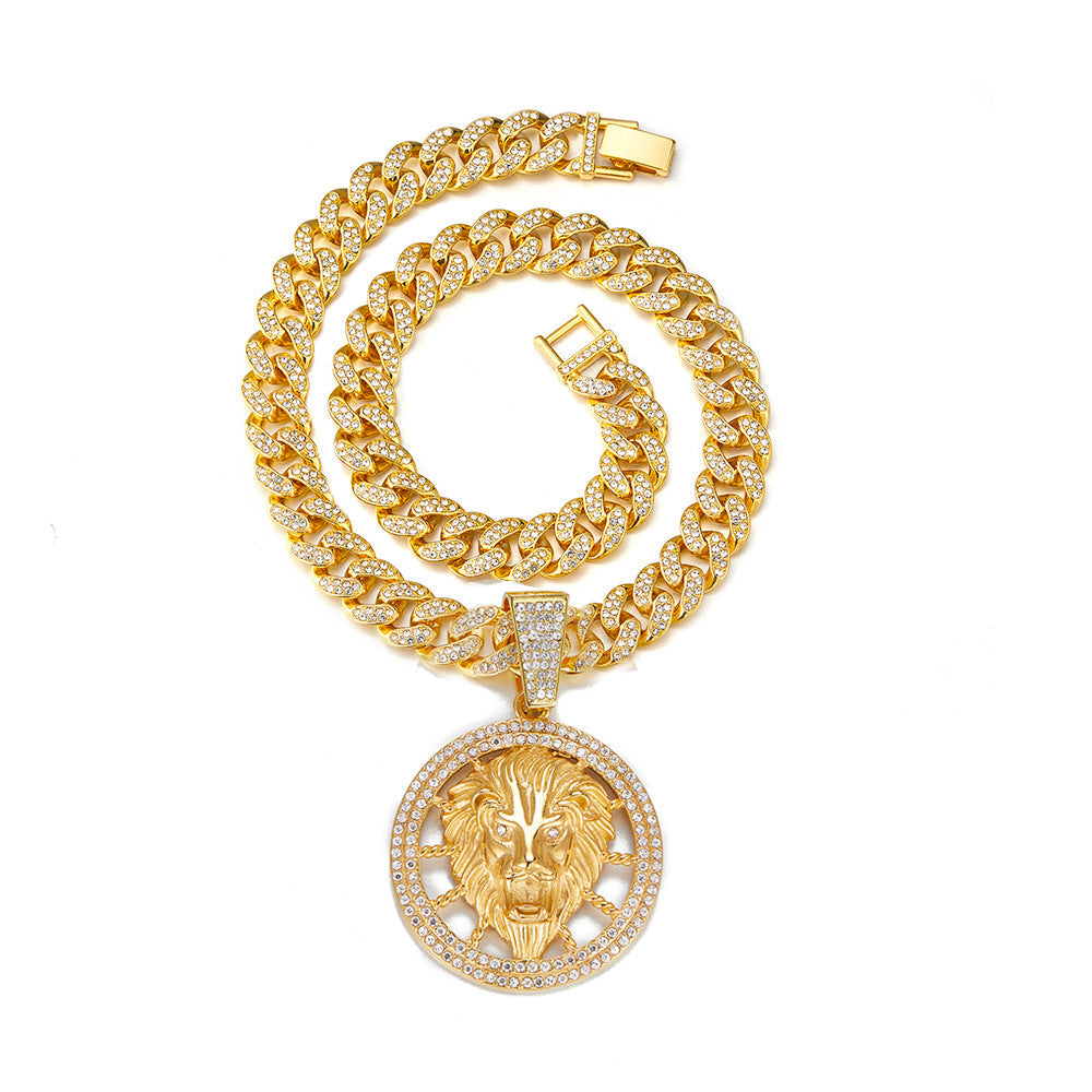 3D Animal Cat Pendant Zinc Alloy Full Diamond Enamel Hip-Hop Style Cuban Chain Necklace Lion Necklace