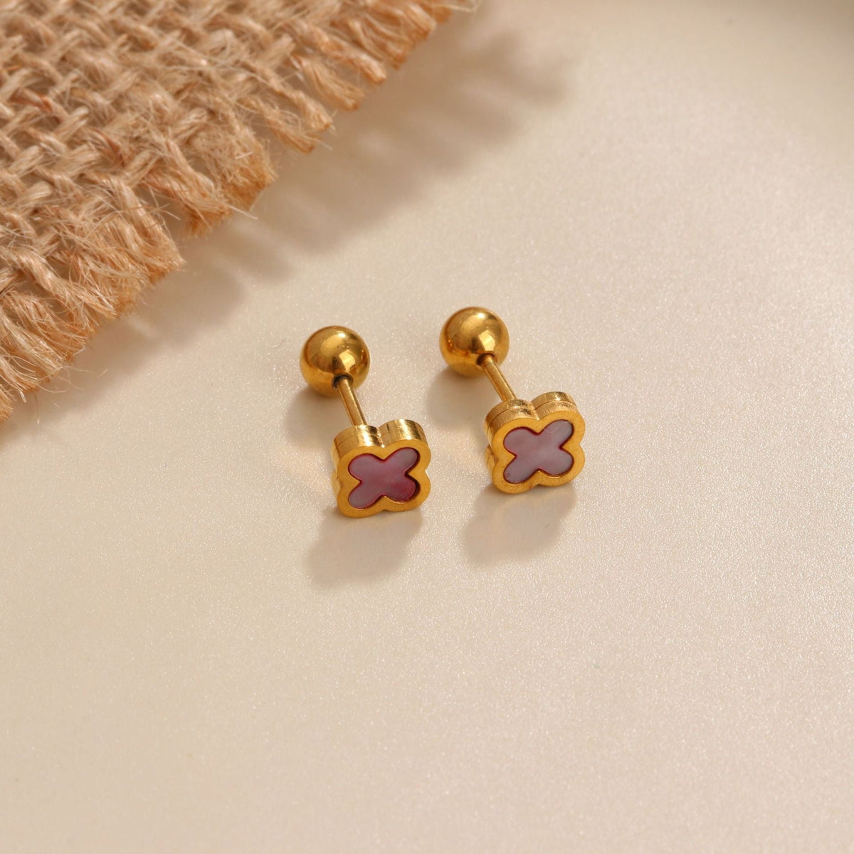 18K gold geometric inlaid gemstone design trendy personality earrings