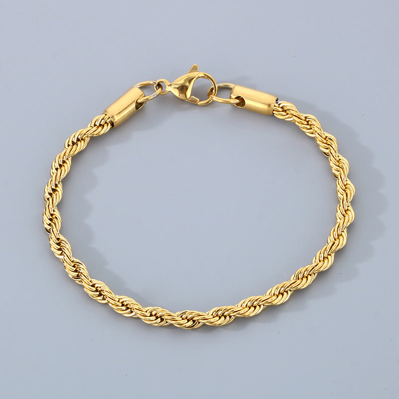 Stainless Steel Twist Chain Men's Bracelet Chain 18K Gold Button Chain Titanium Steel Manufacturer Non-Fading Cross-Border Fresh And Sweet