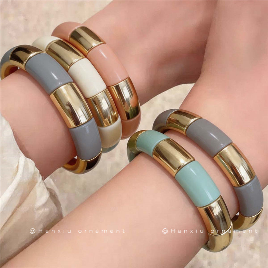 Colorful Dopamine Enamel Art Earrings & Light Luxury Beaded Bracelet For Women, Vacation Style 2026 New Hot Selling High Sense Jewelry Set