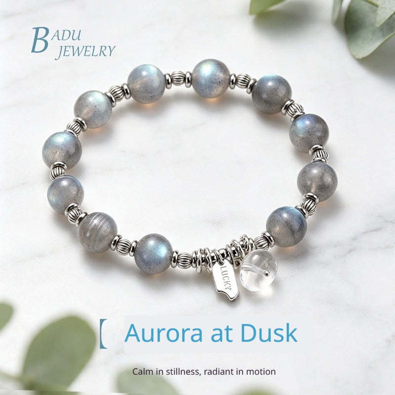 Women's Natural Gray Moonstone Bead Bracelet