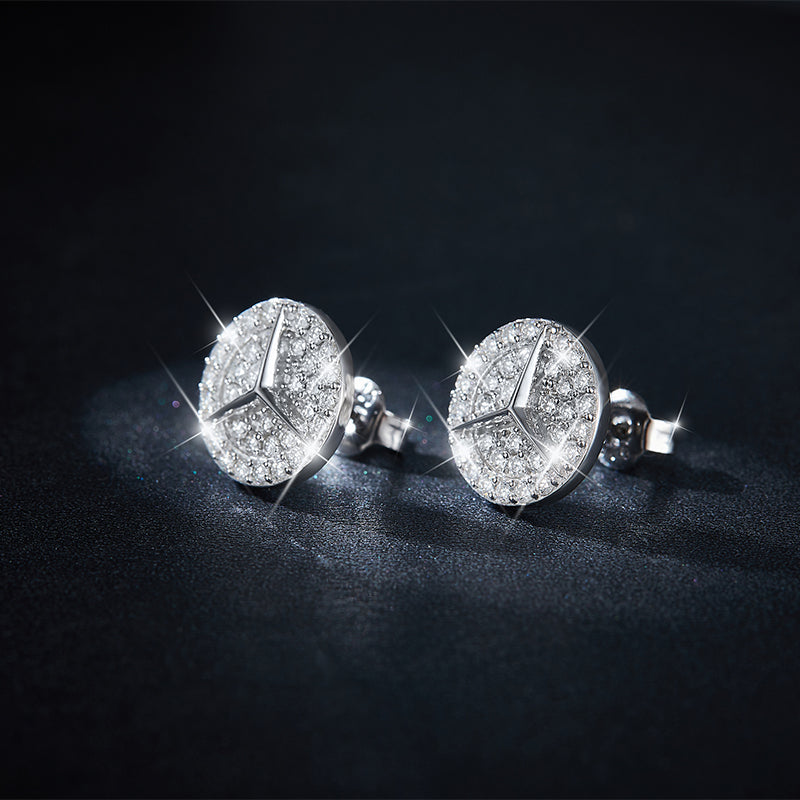 S925 Sterling Silver Moissanite Stud Earrings Round Pave Three Pointed Star Geometric Design With GRA Certificate Platinum Plated Gift Box Set For Women Or Men