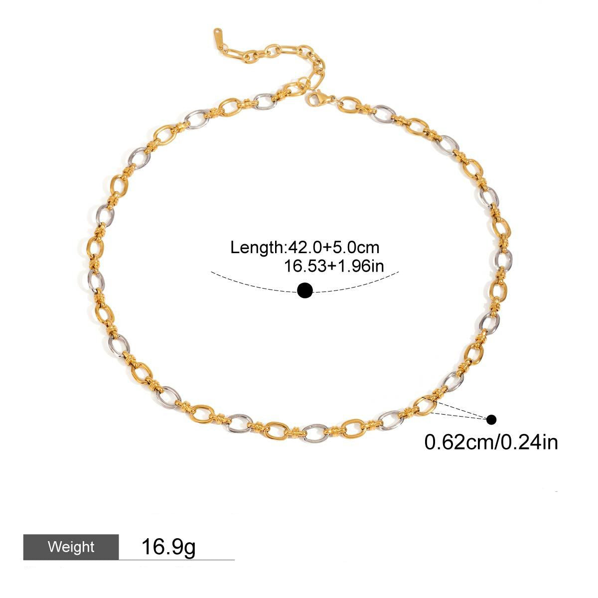 18K gold chain with gold and silver color matching design fashionable and simple necklace