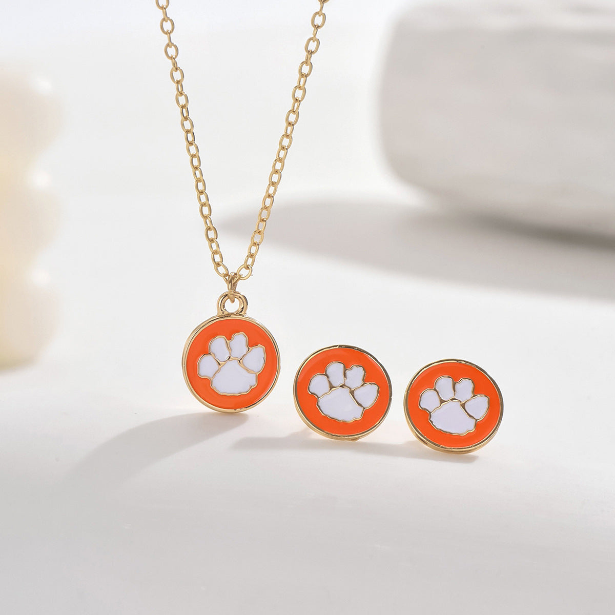 2024 New Fashion OL Necklace Earrings Suit Women's Personality Dog Paw Print Oil Drop All-match Design Clavicle Chain