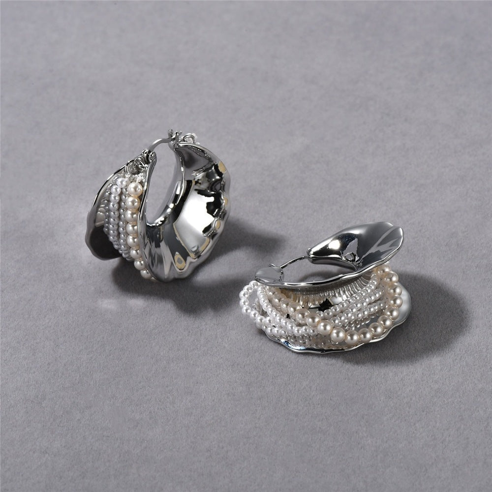 Textured Pearl Hoop Earrings