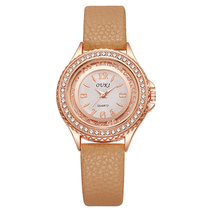 Stylish And Minimalist Round Rhinestone Womens Watch