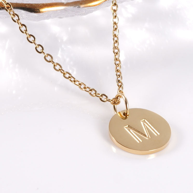 Minimalist Stainless Steel Necklace With Round 26-letter Pendants