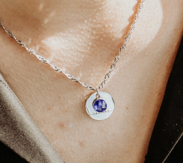 Personalized Round Birthstone Necklace