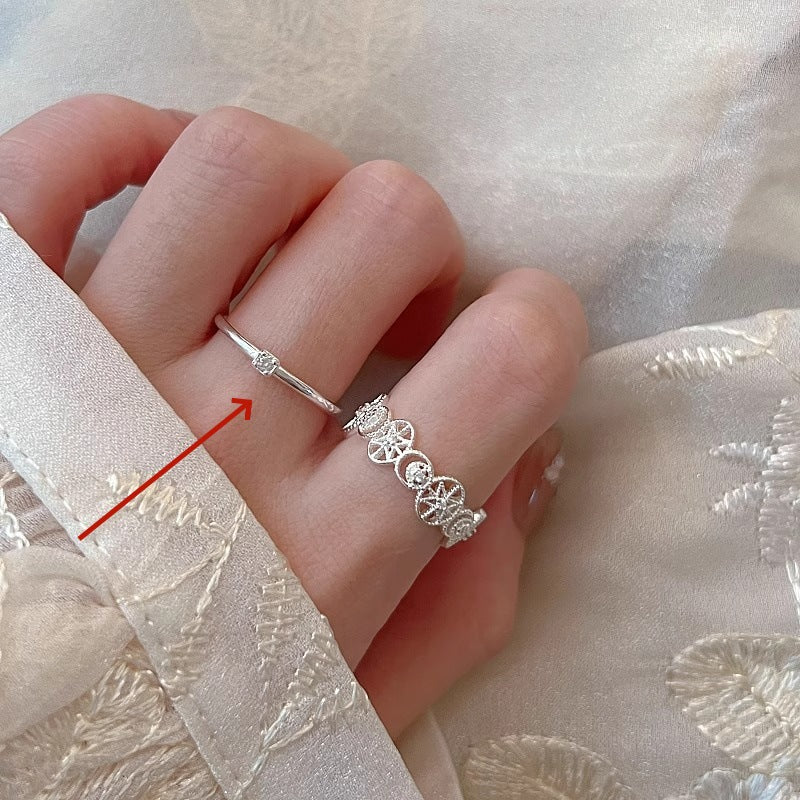 Heavy Craft 925 Sterling Silver Plain Band Zircon Ring, Ladies Niche Light Luxury Stackable Tarnish Resistant Ring Wholesale