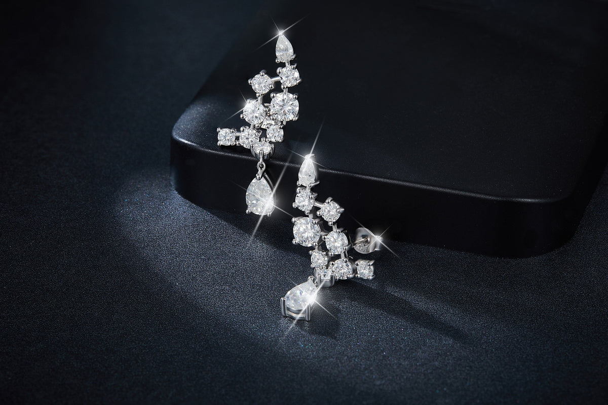 S925 Sterling Silver Pear Cut Moissanite Crawler Earrings 5x8mm Teardrop Climber Dangle With GRA Certificate Platinum Plated Jewelry Gift Box Set