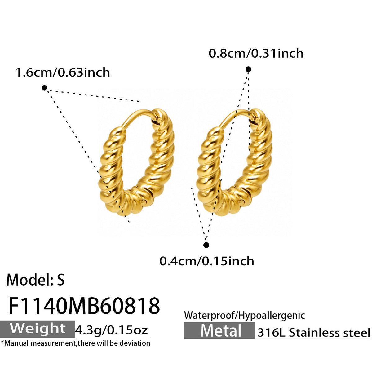 Two Tone Twisted Hoop Earrings Gold Plated Titanium Steel Fashion Women Ear Jewelry For Daily Dating Banquet Party Occasions
