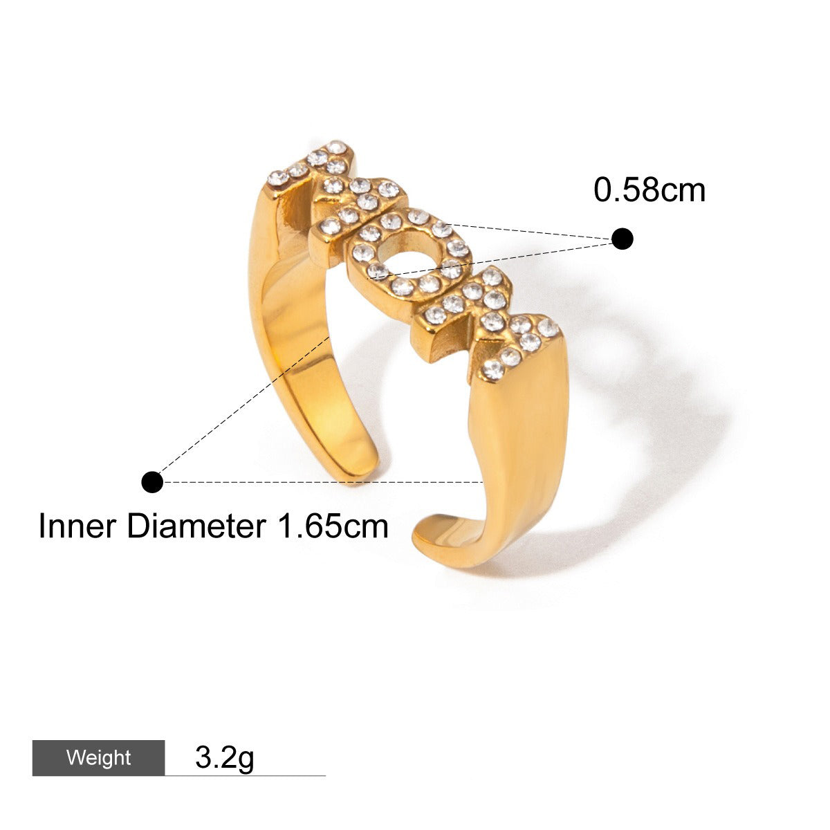 18K gold heart with the letters "MOM" exquisite design of the necklace and ring set