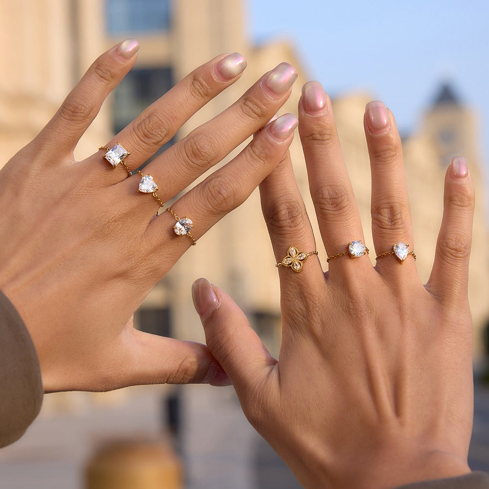 Adjustable Heart Zircon Ring Collection