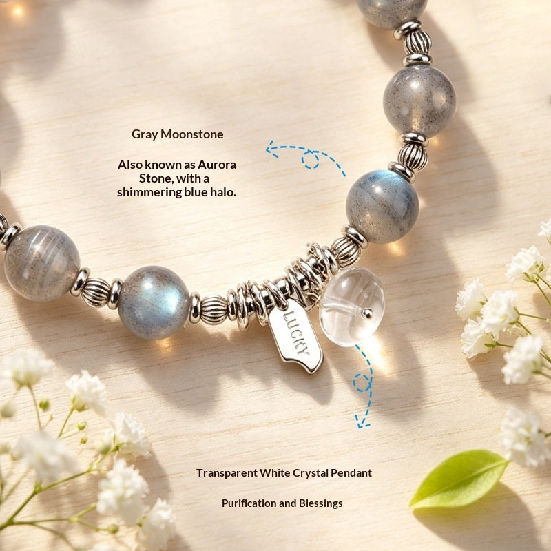 Women's Natural Gray Moonstone Bead Bracelet