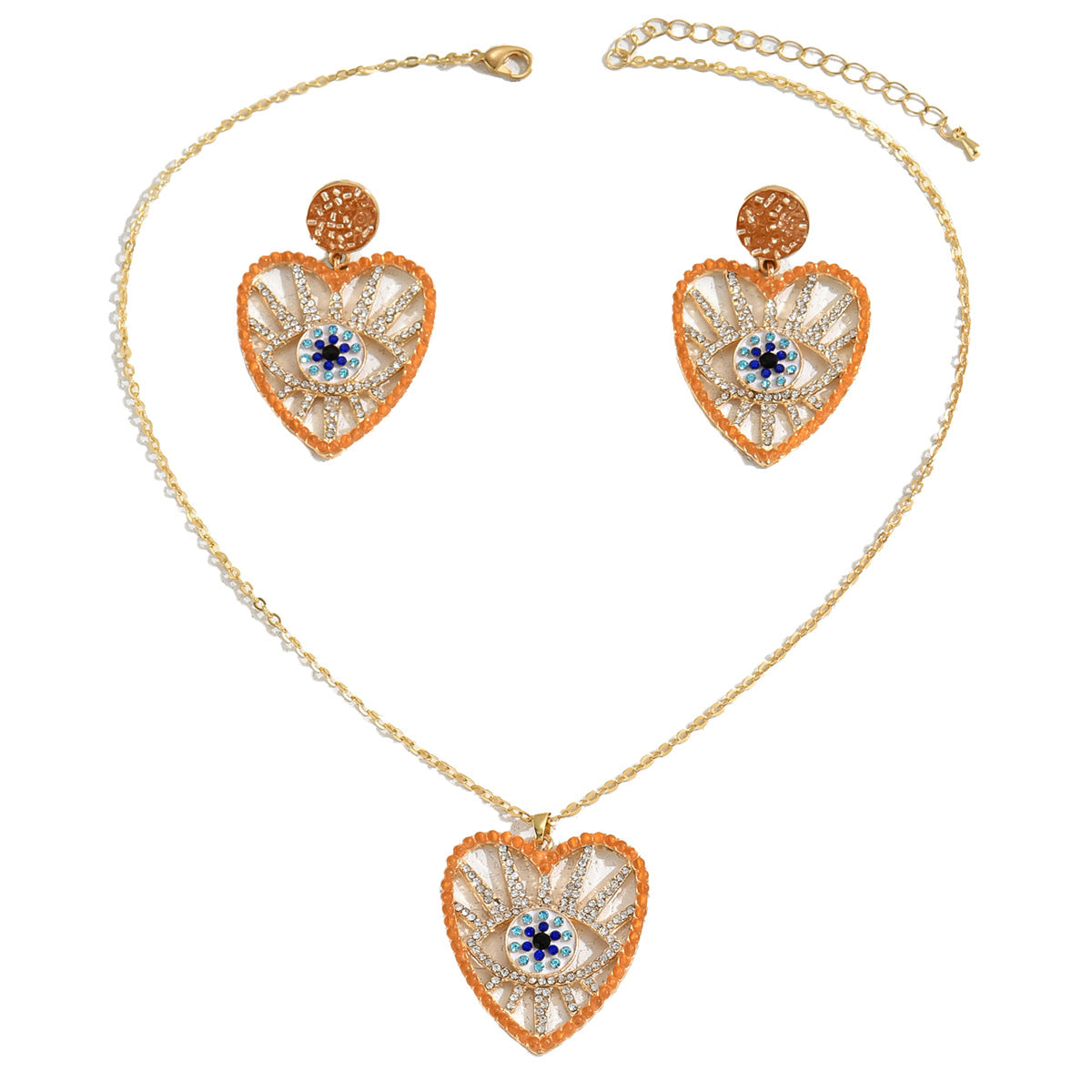 2026 New Love Diamond-encrusted Hip-hop Style Necklace Earrings Suit Angel's Eye Niche Earrings All-match Clavicle Chain