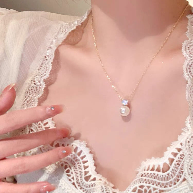 S925 Sterling Silver Pearl Necklace For Women, Niche Design, Light Luxury, Stylish And Versatile, High-End Clavicle Chain Accessory, Trendy