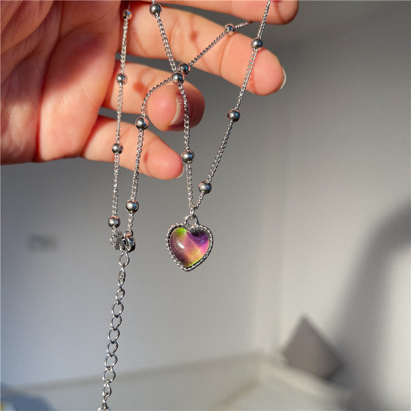 Thermochromic Heart-shaped Titanium Steel Necklace For Women