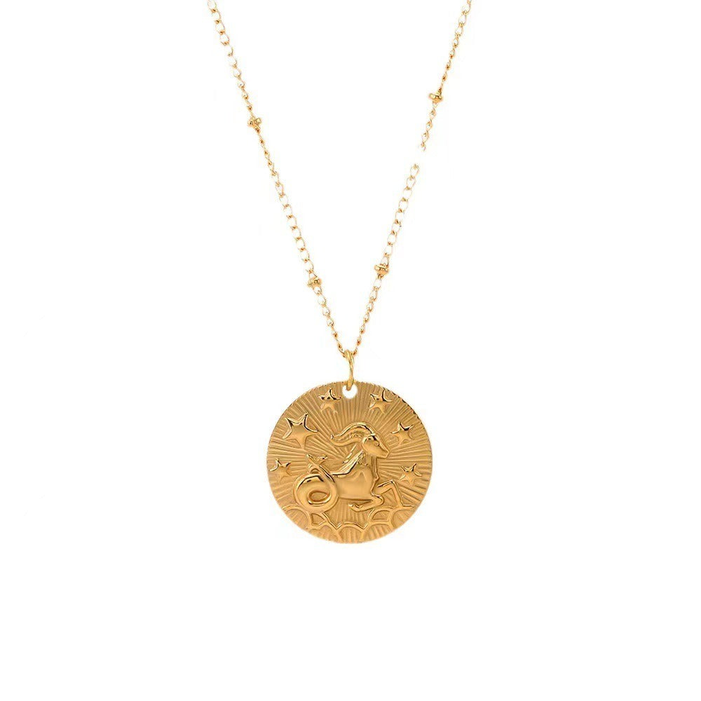 18K Gold Zodiac Titanium Steel Necklace
