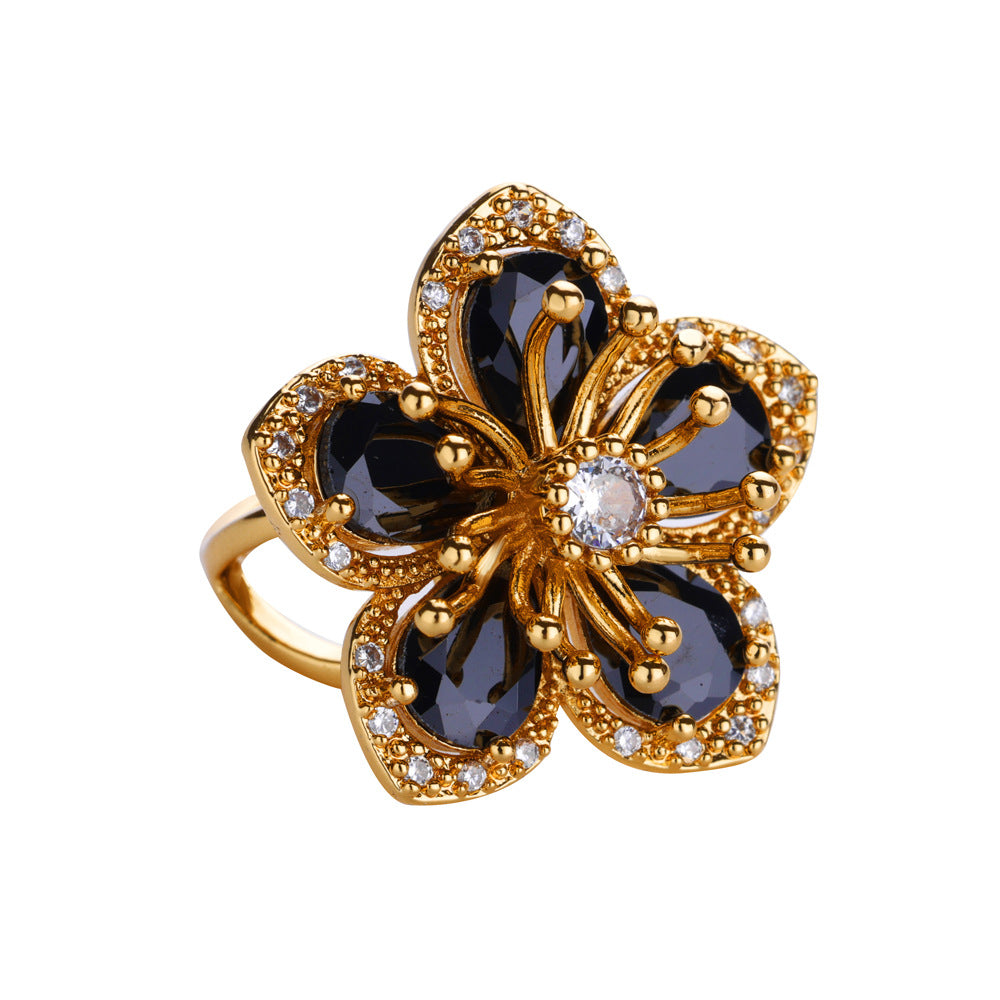 Exquisite Inlaid Zircon Flower Ring