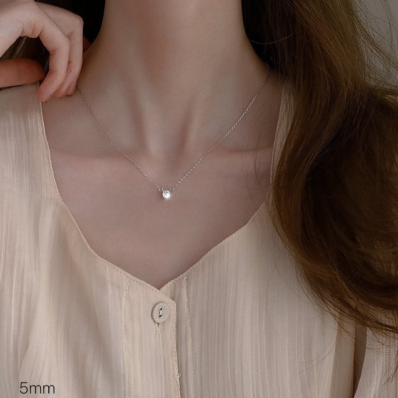 S999 Sterling Silver Small Diamond Necklace Women's Simple Niche Design Elegant High-end Clavicle Chain Light Luxury Ins Style Necklace