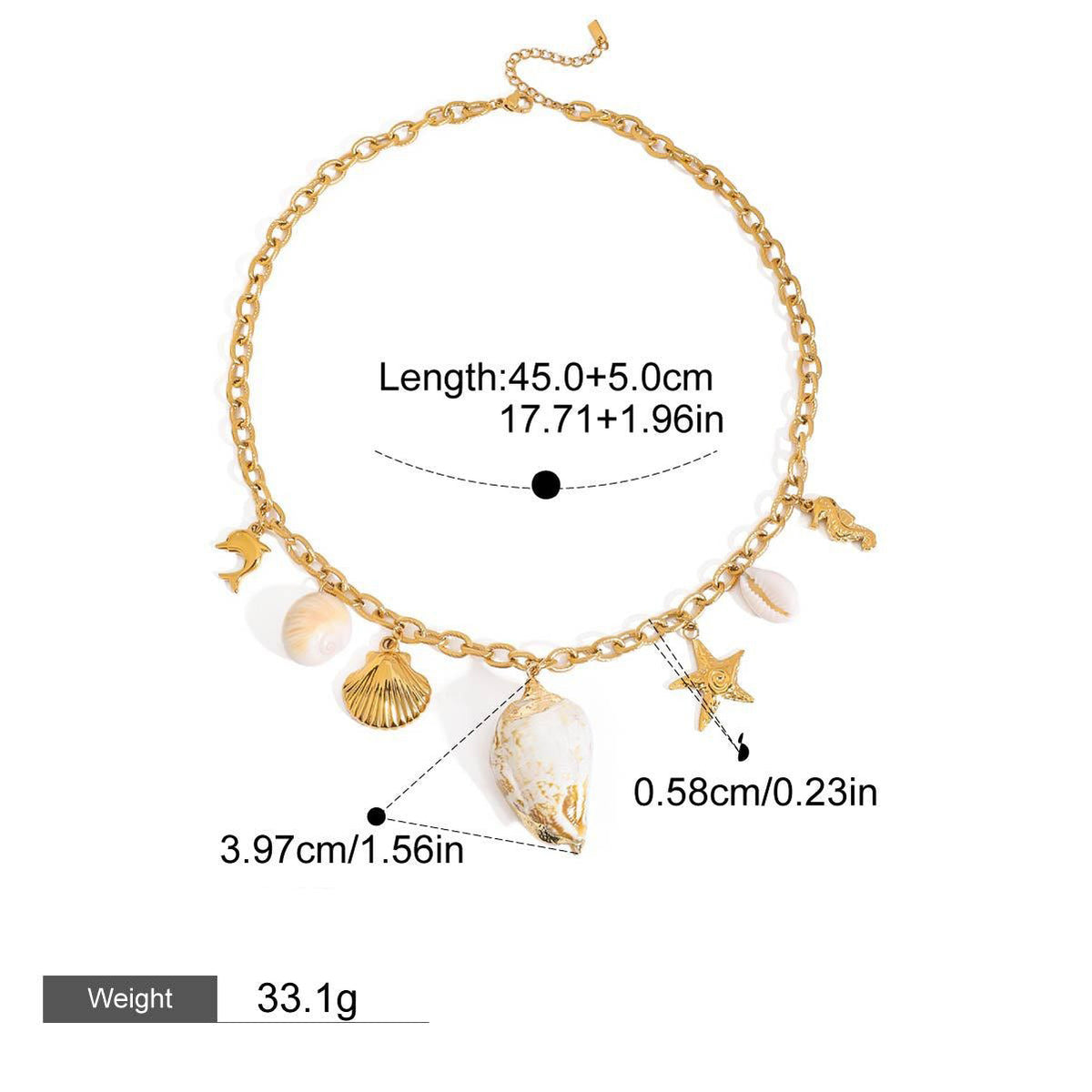 18K Gold Conch-Shaped Ocean-Style Earring and Necklace Set