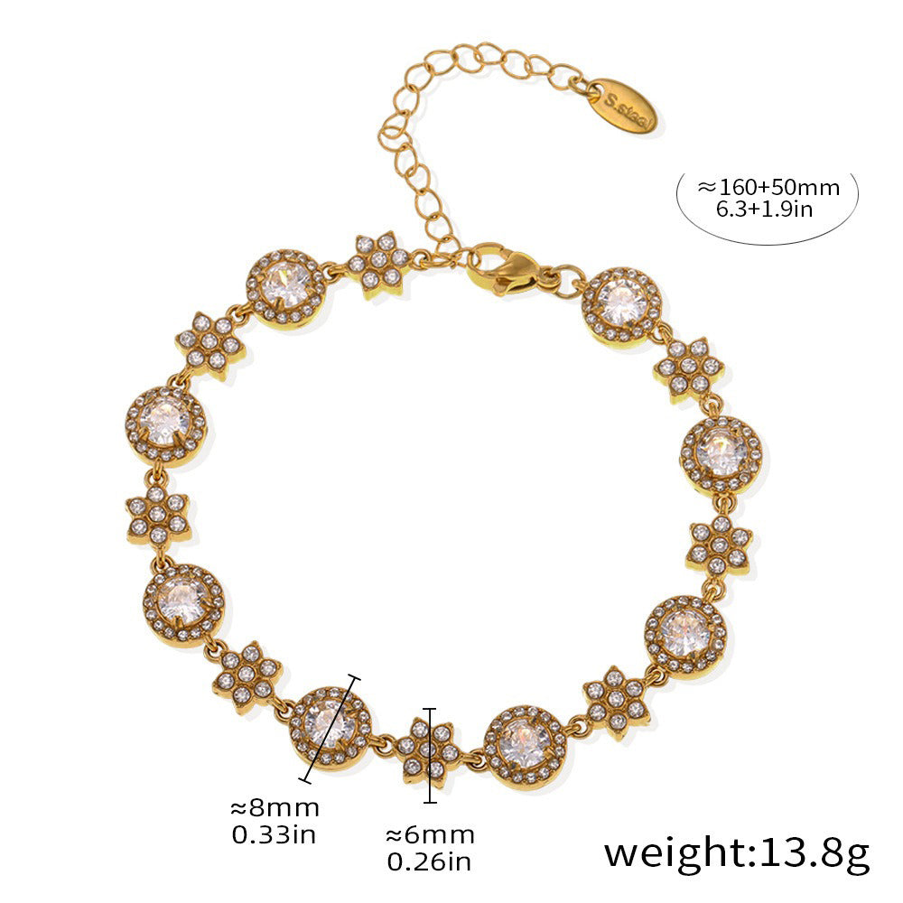 18K Gold Six-Leaf Flower and Circle Design Beautiful Dazzling Bracelet