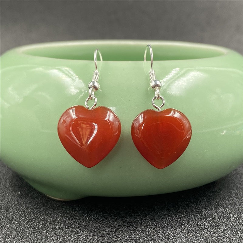 Natural Stone Amethyst Small Heart Earrings