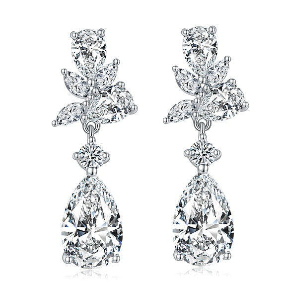 S925 Sterling Silver Pear Cut Moissanite Dangle Earrings 7x11mm Elegant Floral Cluster Drop Earrings With GRA Platinum Plated Jewelry Gift Box Set