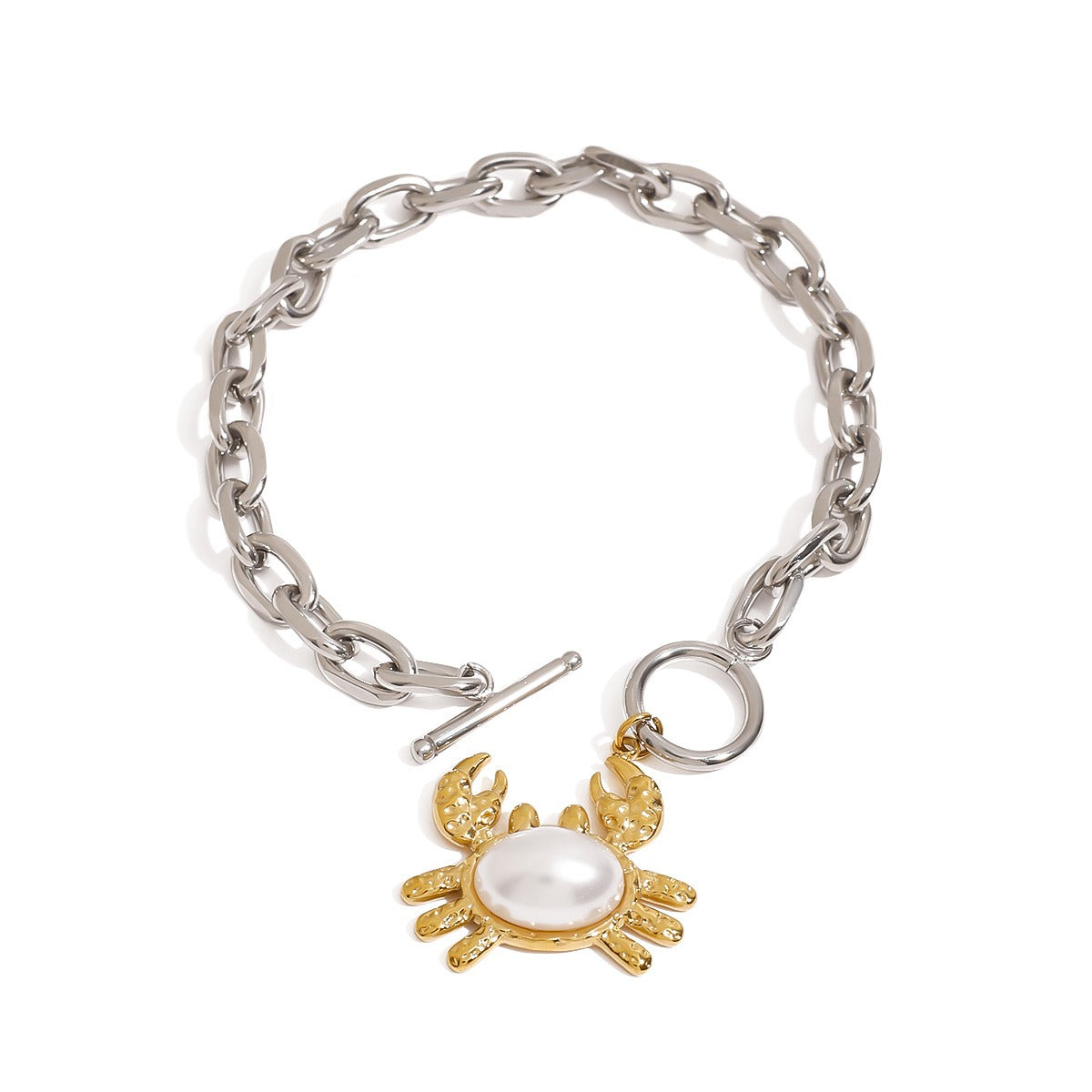 18K gold crab-shaped inlaid pearl design light luxury noble earring necklace bracelet set