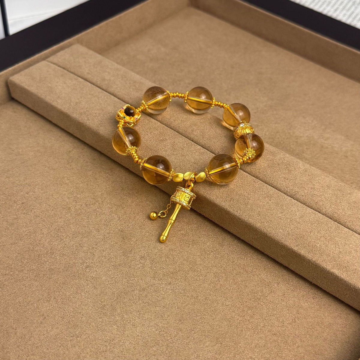 Traditional Handcrafted Alluvial Gold Rattle Square Auspicious Beaded Bracelet