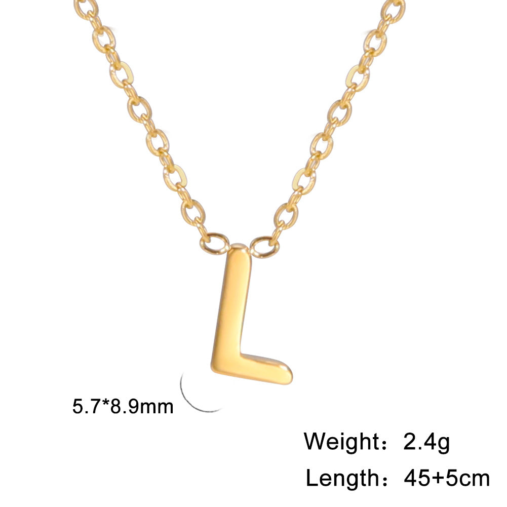 Hot-Selling Welded 26 Letters 18K Real Gold Electroplated Non-Fading Small Pendant Jewelry 304 Material Stainless Steel Necklace
