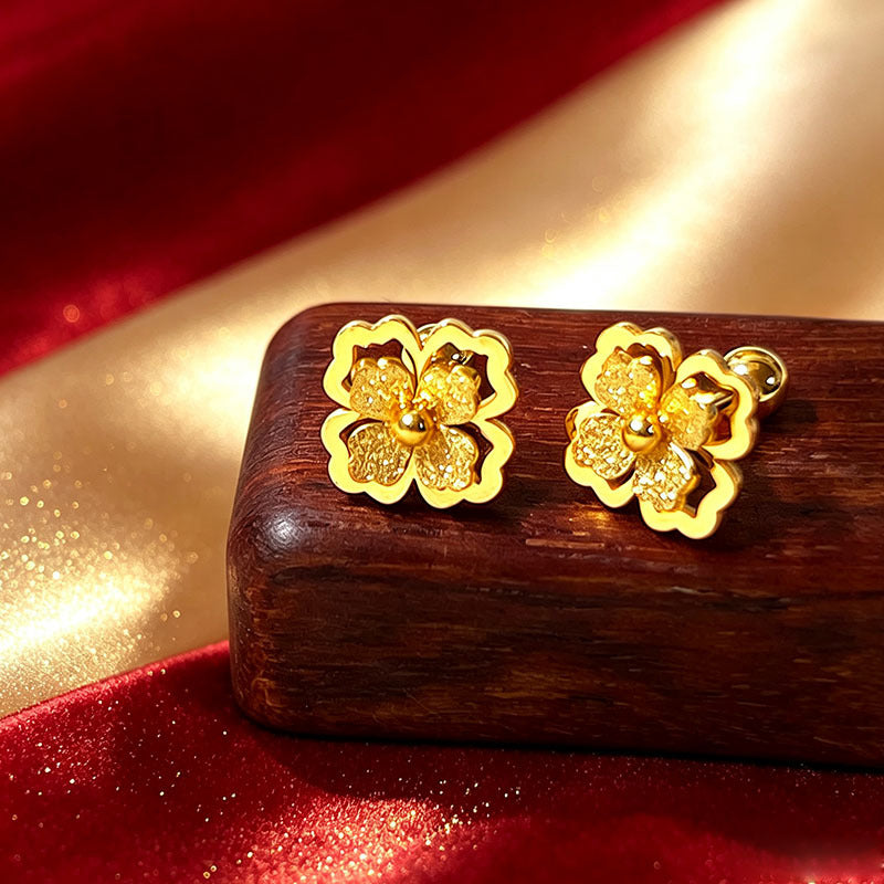 Designed Three-dimensional Matte Clover Drop Earrings With Tassels For Women