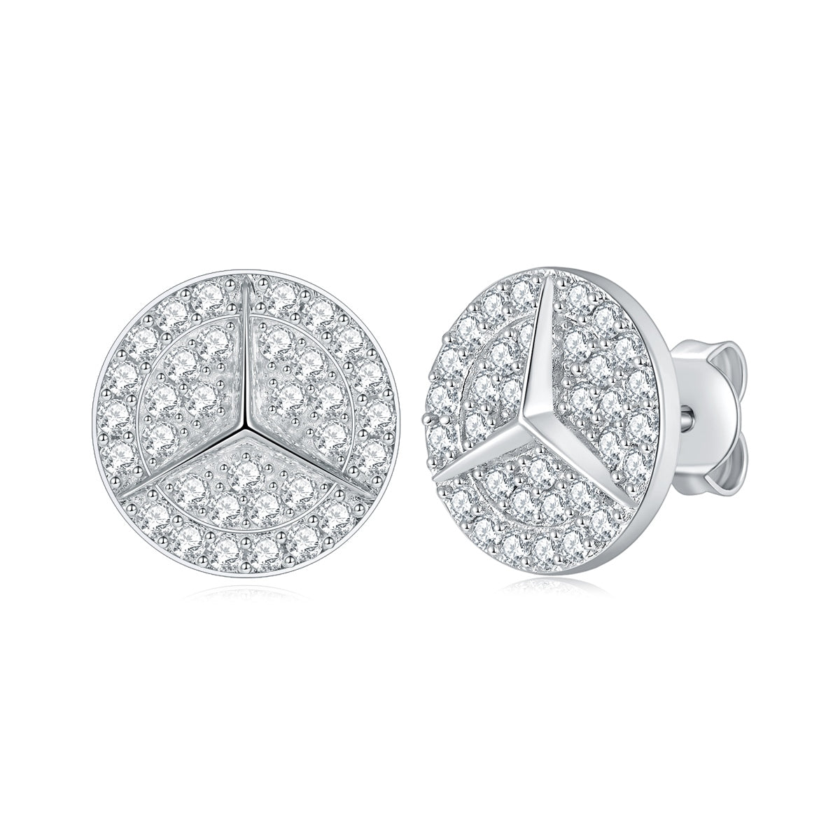 S925 Sterling Silver Moissanite Stud Earrings Round Pave Three Pointed Star Geometric Design With GRA Certificate Platinum Plated Gift Box Set For Women Or Men