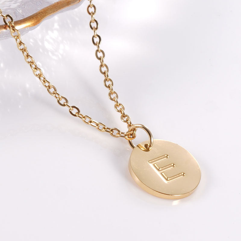 Minimalist Stainless Steel Necklace With Round 26-letter Pendants