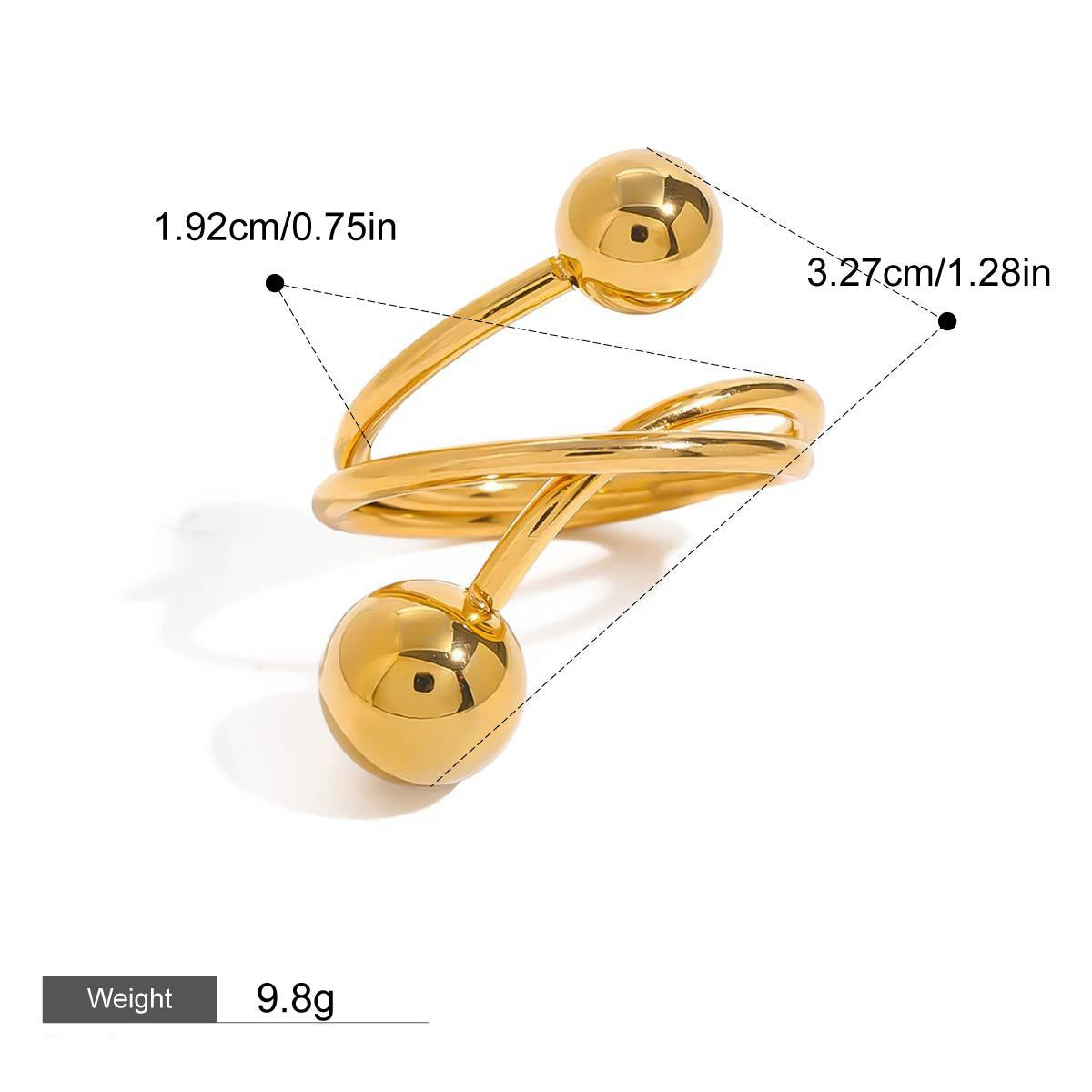 18K gold geometric lines with spherical design simple personality ring