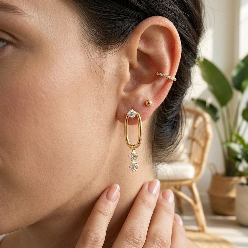Zircon Drop Hoop Earrings