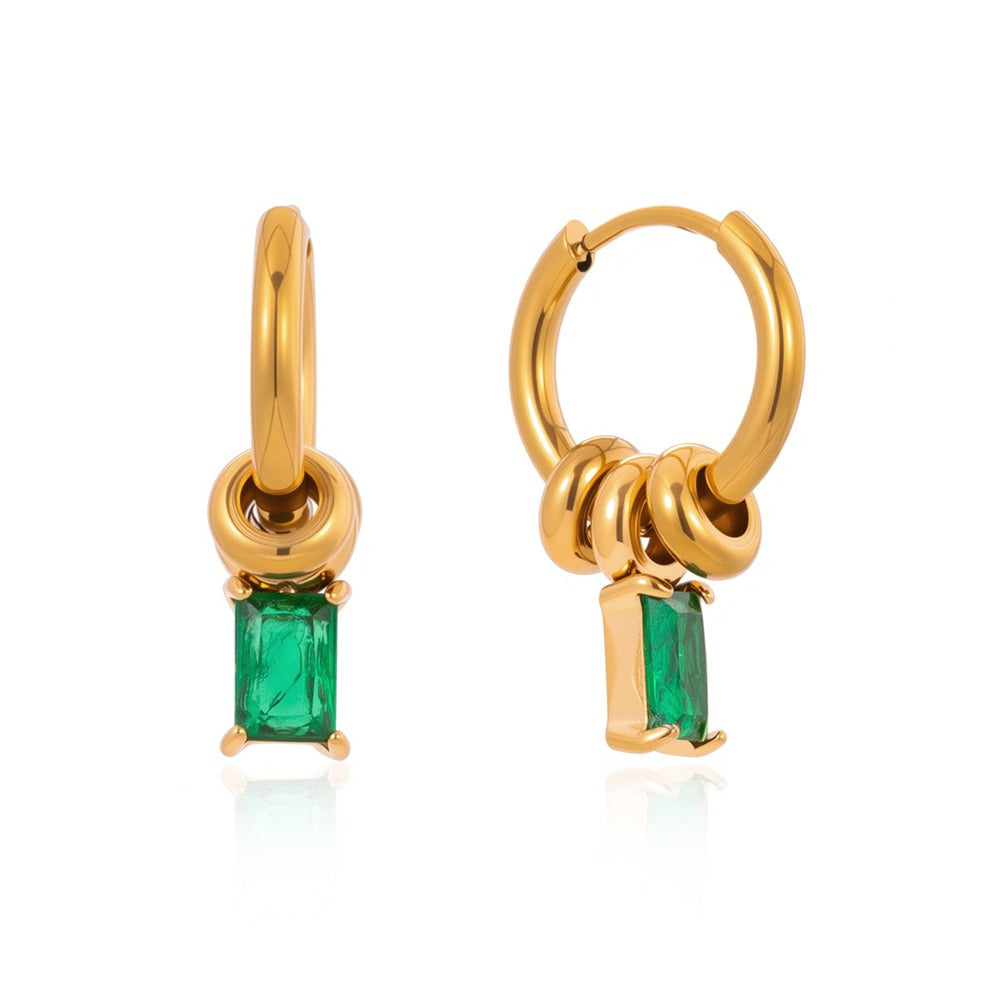 Green Zircon Hoop Earrings