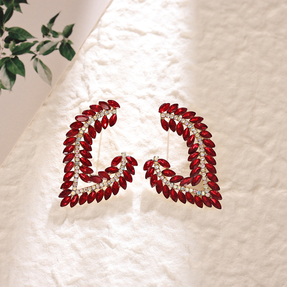 European American Light Luxury Marquise Rhinestone Earrings Exaggerated Banquet Gown Ear Jewelry High End Colored Crystal Alloy Stud Earrings For Women Wholesale