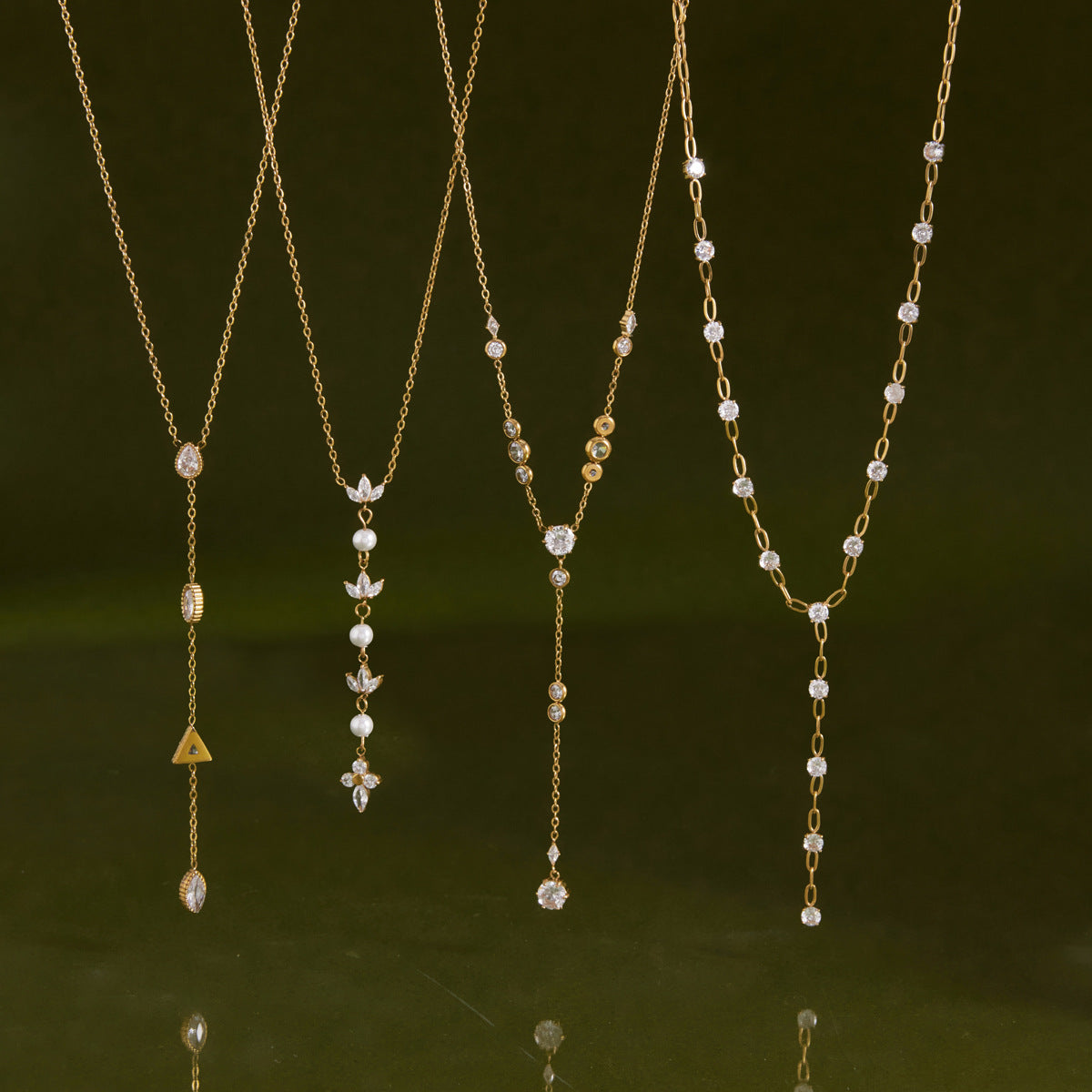 Geometric Zircon Y Necklace Collection