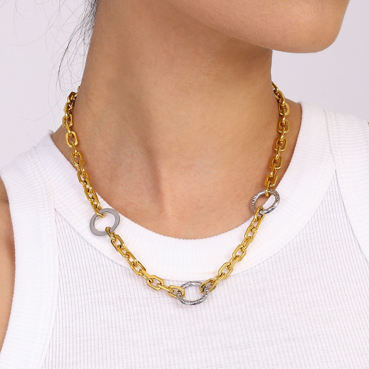 18K gold chain with ring design simple personality necklace