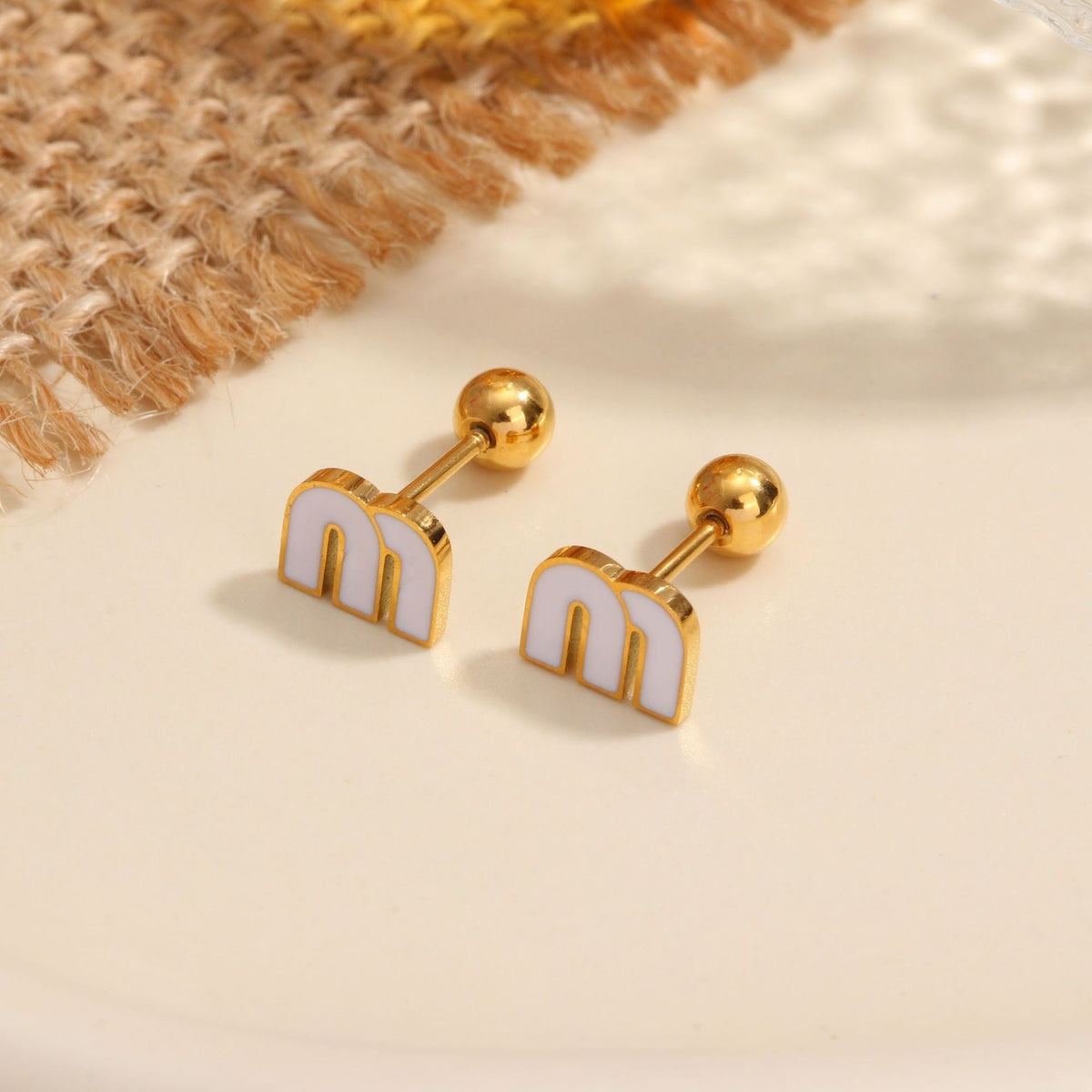 18K gold geometric inlaid gemstone design high-end earrings
