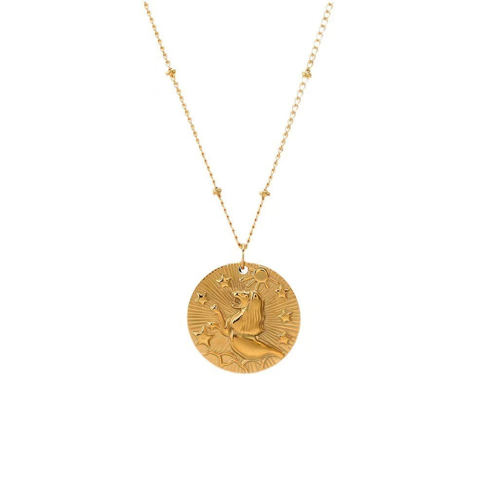 18K Gold Zodiac Titanium Steel Necklace