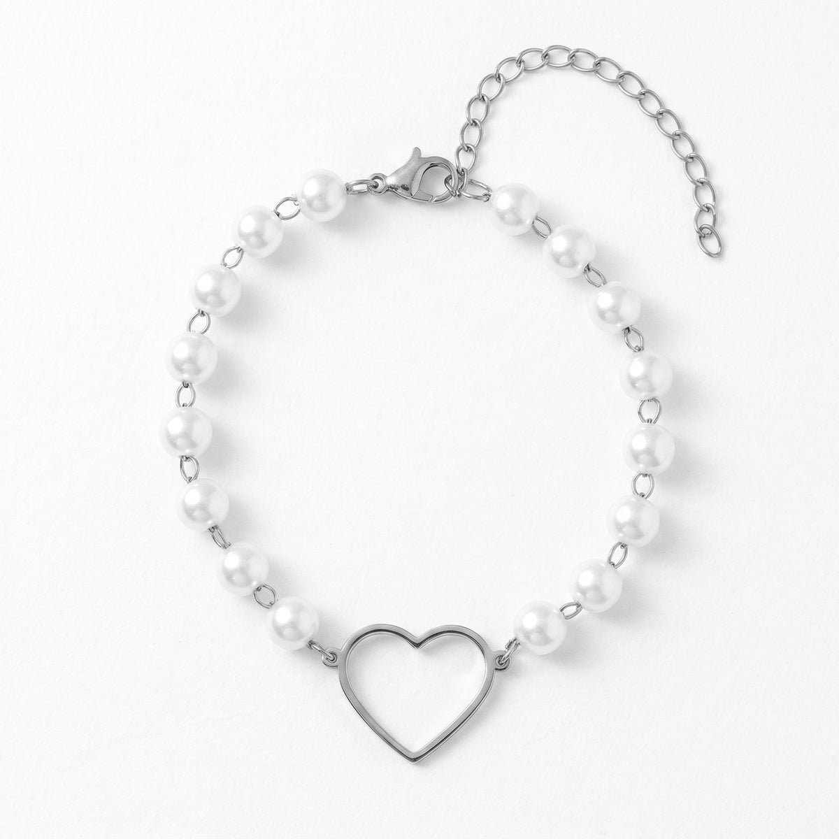 European American Fashion Hollow Heart Pearl Stainless Steel Bracelet For Women, Minimalist Versatile Hand Jewelry Wholesale