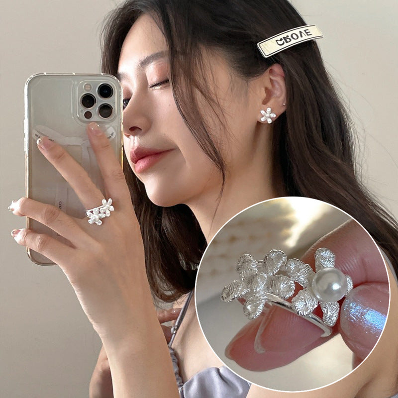 High Sense Star Open Ring For Women, INS Niche Brushed Texture Luxury Adjustable Index Finger Statement Ring