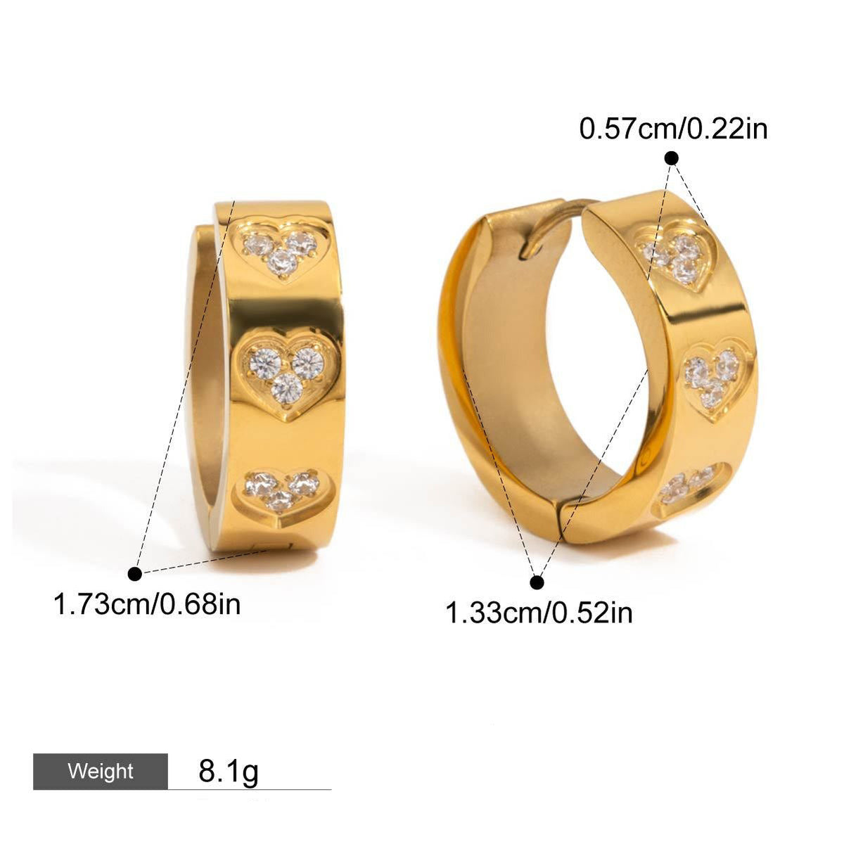 18K gold heart-shaped inlaid gemstones exquisite design dazzling earrings