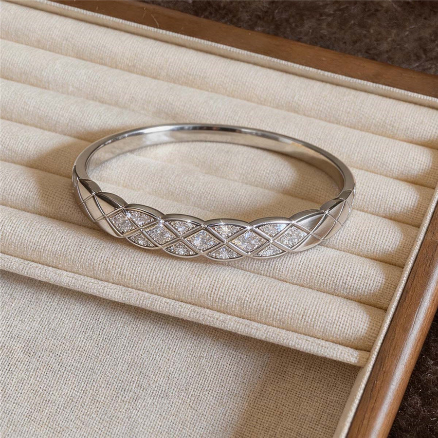 Super Sparkling INS Style Inlaid Zircon Open Bangle For Women, Fashion Light Luxury High Sense Korean Trendy Design Wrist Jewelry
