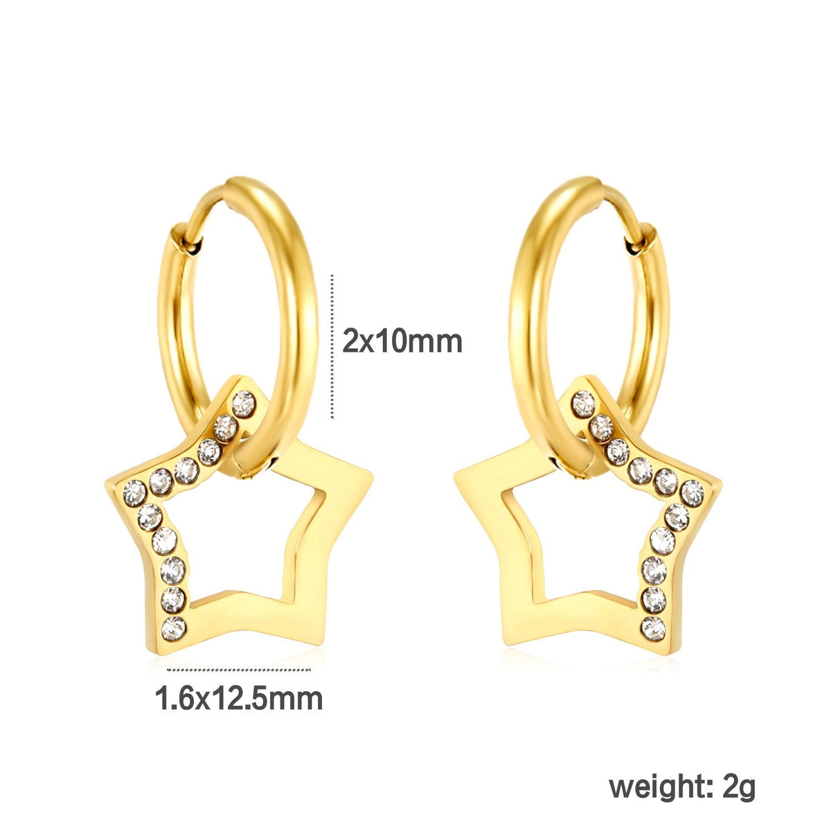 18K gold hollow star-shaped inlaid gemstones with exquisite design and dazzling earrings