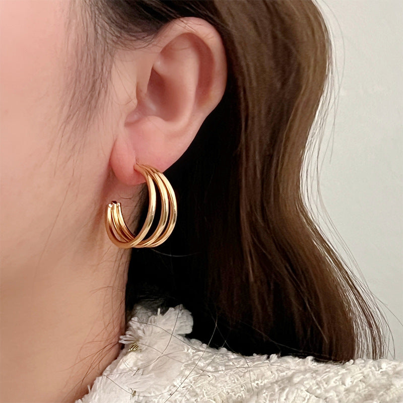 925 Silver Needle Internet Celebrity Same Style Gold Earrings Women's Light Luxury High-end Elegant All-match Earrings Retro New Earrings
