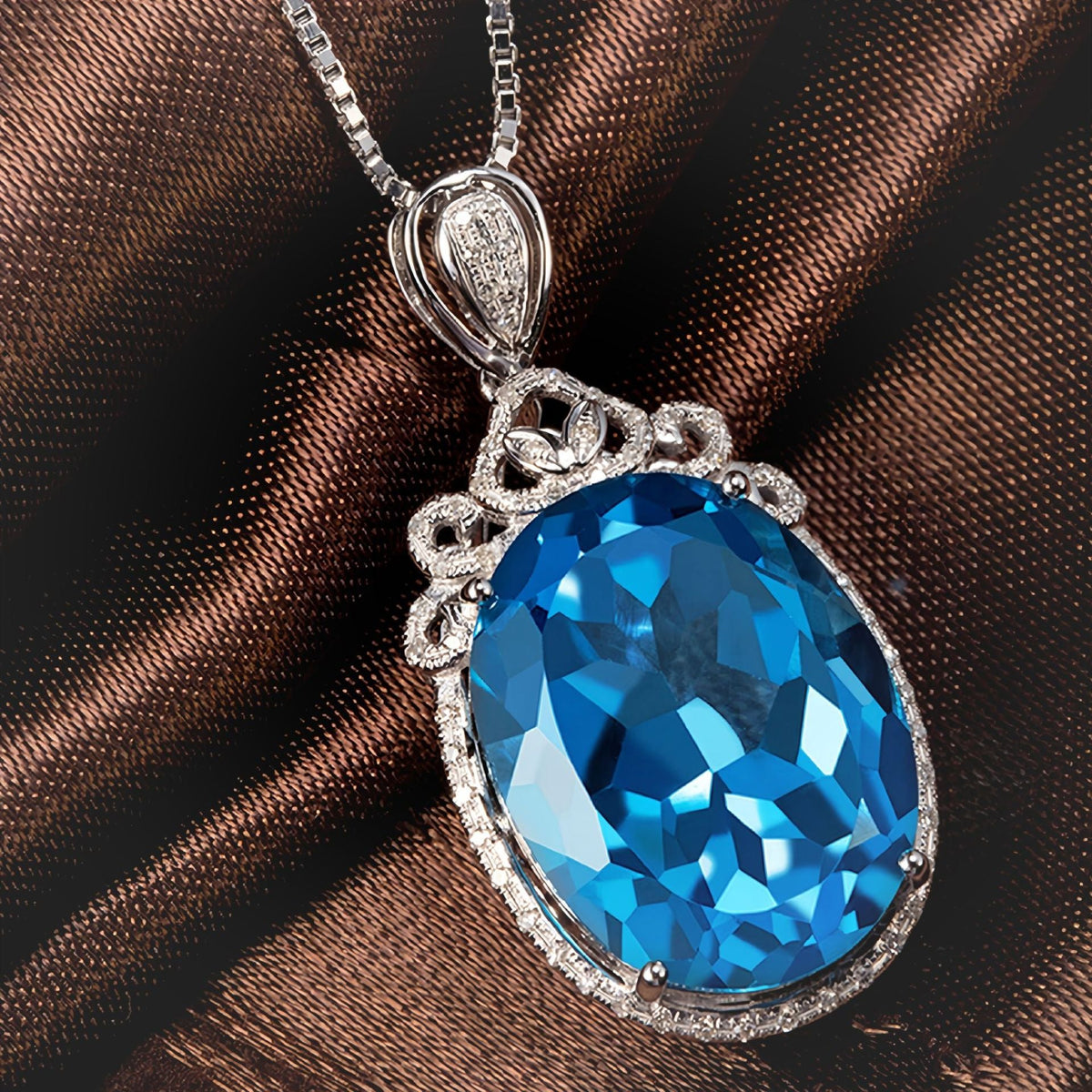 Jinjiahua's Best-Selling Large Bare Stone Swiss Blue Topaz Pendant, 925 Silver Plated Inlaid With Red And Green Treasure Colorful Diamond Necklace